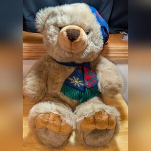 Vtg JC Penney Brown Holiday Collection Bear Stuffed Plush Teddy Christmas 28"